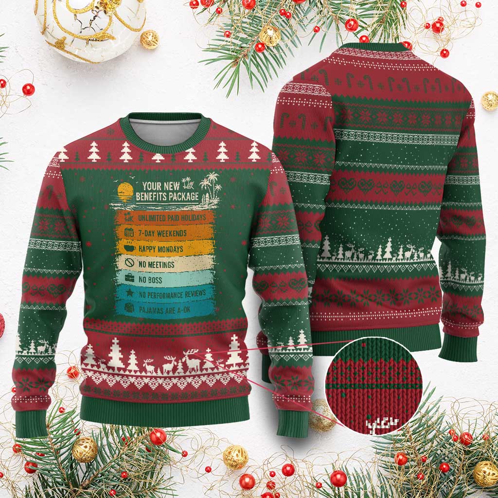 Funny Retirement Gift Ugly Christmas Sweater New Benefits Package Retro Retired 2026