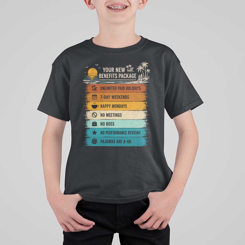 Funny Retirement Gift T Shirt For Kid New Benefits Package Retro Retired 2026