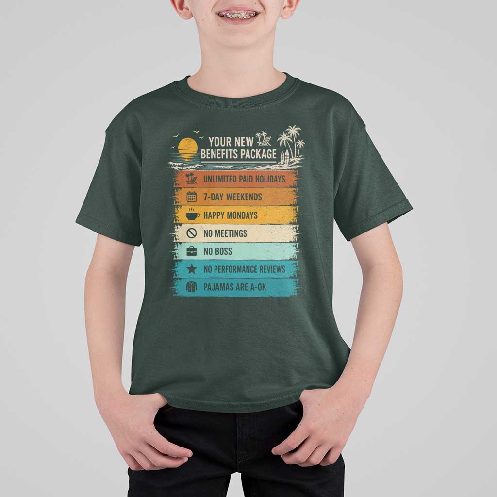 Funny Retirement Gift T Shirt For Kid New Benefits Package Retro Retired 2026