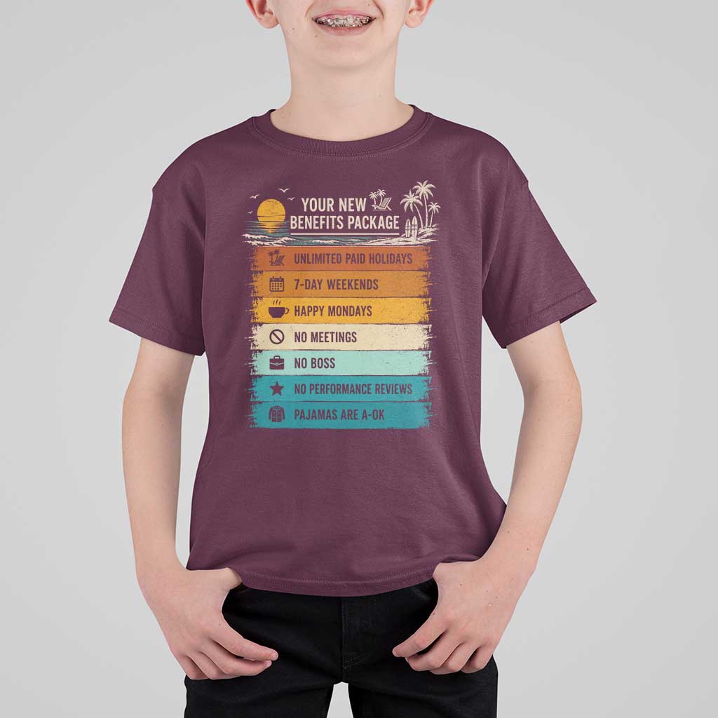 Funny Retirement Gift T Shirt For Kid New Benefits Package Retro Retired 2026