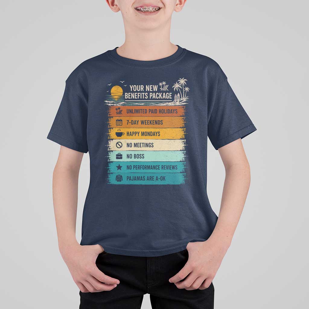 Funny Retirement Gift T Shirt For Kid New Benefits Package Retro Retired 2026