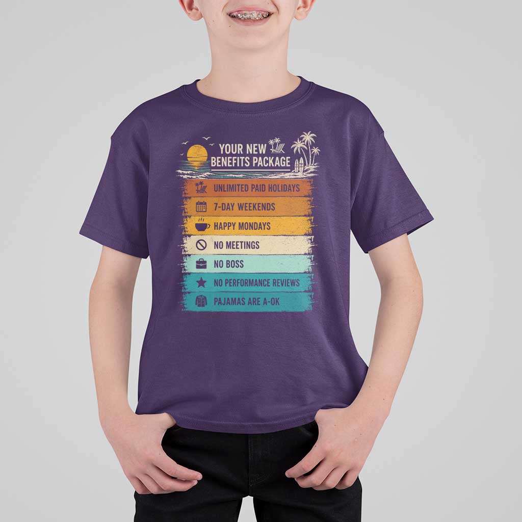 Funny Retirement Gift T Shirt For Kid New Benefits Package Retro Retired 2026