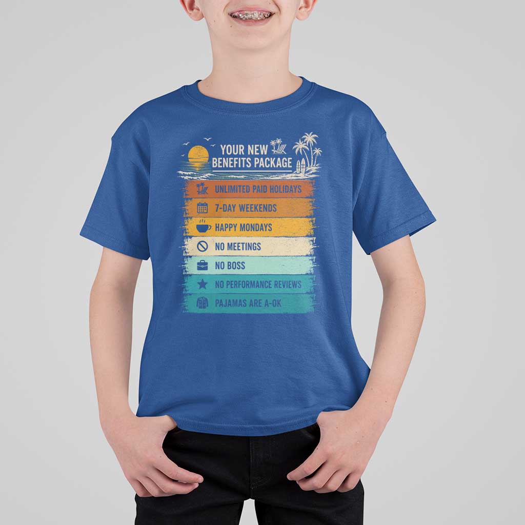 Funny Retirement Gift T Shirt For Kid New Benefits Package Retro Retired 2026