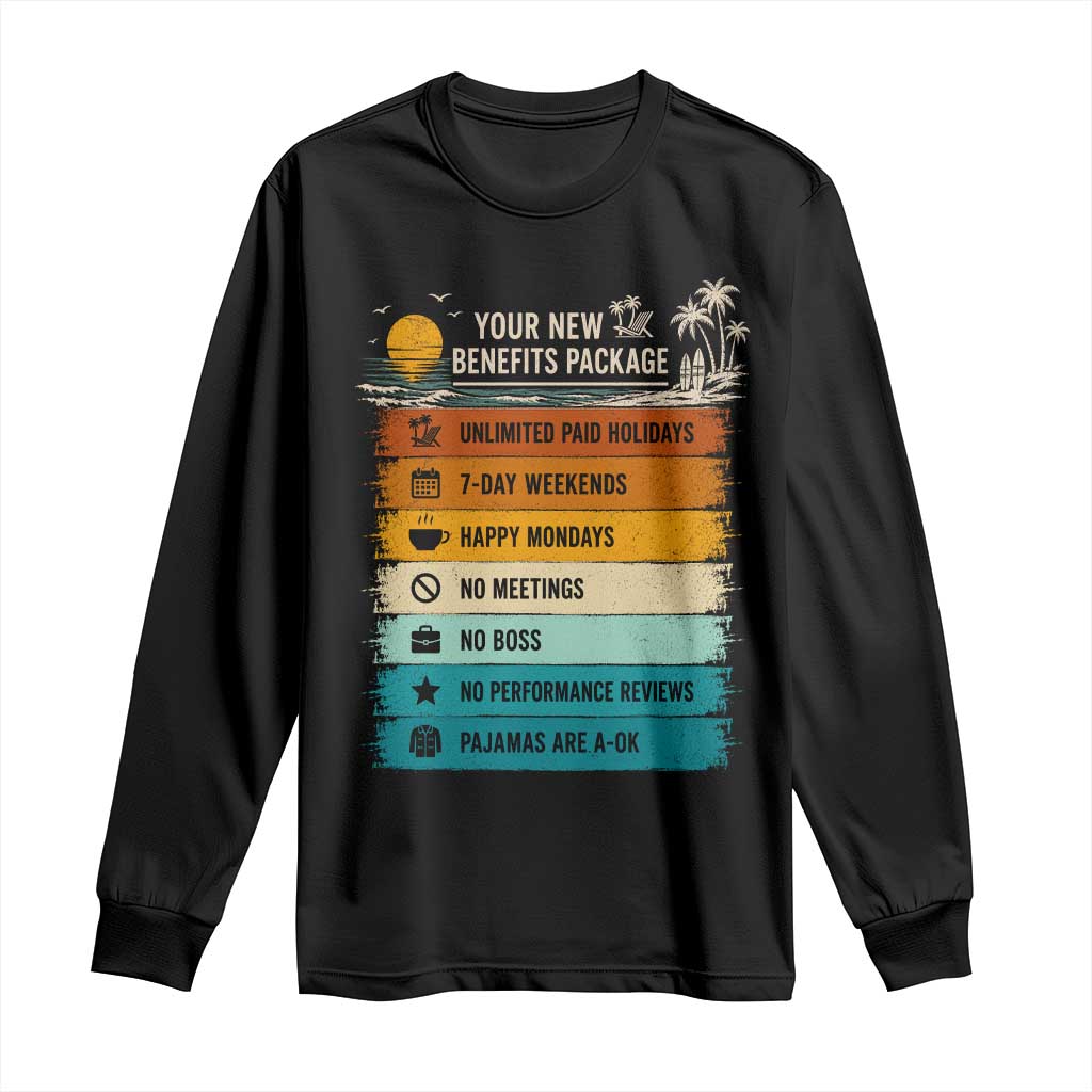 Funny Retirement Gift Long Sleeve Shirt New Benefits Package Retro Retired 2026
