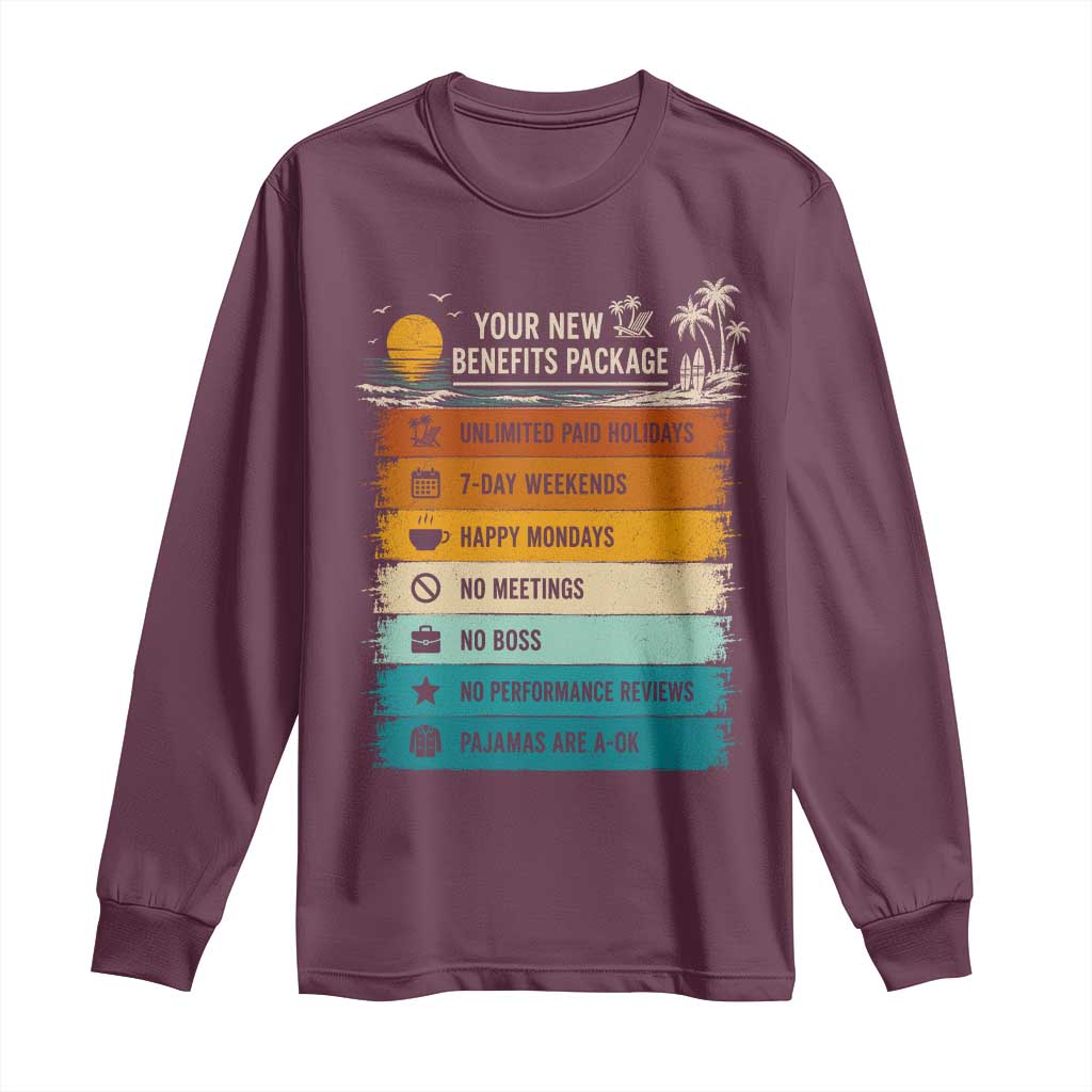 Funny Retirement Gift Long Sleeve Shirt New Benefits Package Retro Retired 2026