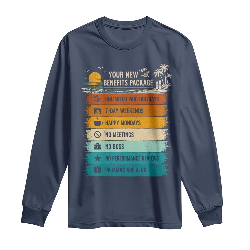 Funny Retirement Gift Long Sleeve Shirt New Benefits Package Retro Retired 2026