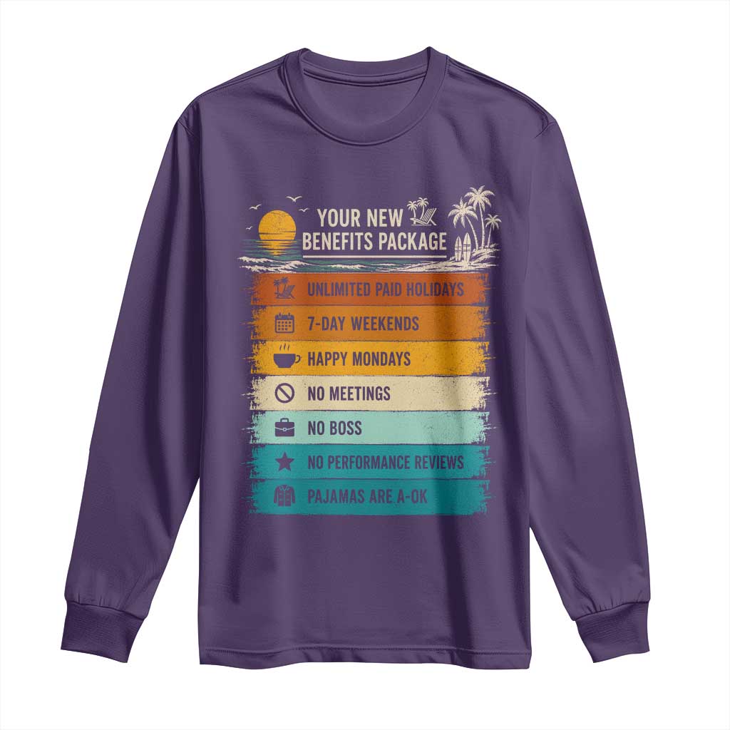 Funny Retirement Gift Long Sleeve Shirt New Benefits Package Retro Retired 2026