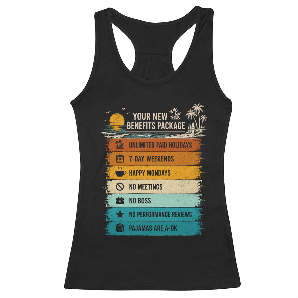 Funny Retirement Gift Racerback Tank Top New Benefits Package Retro Retired 2026