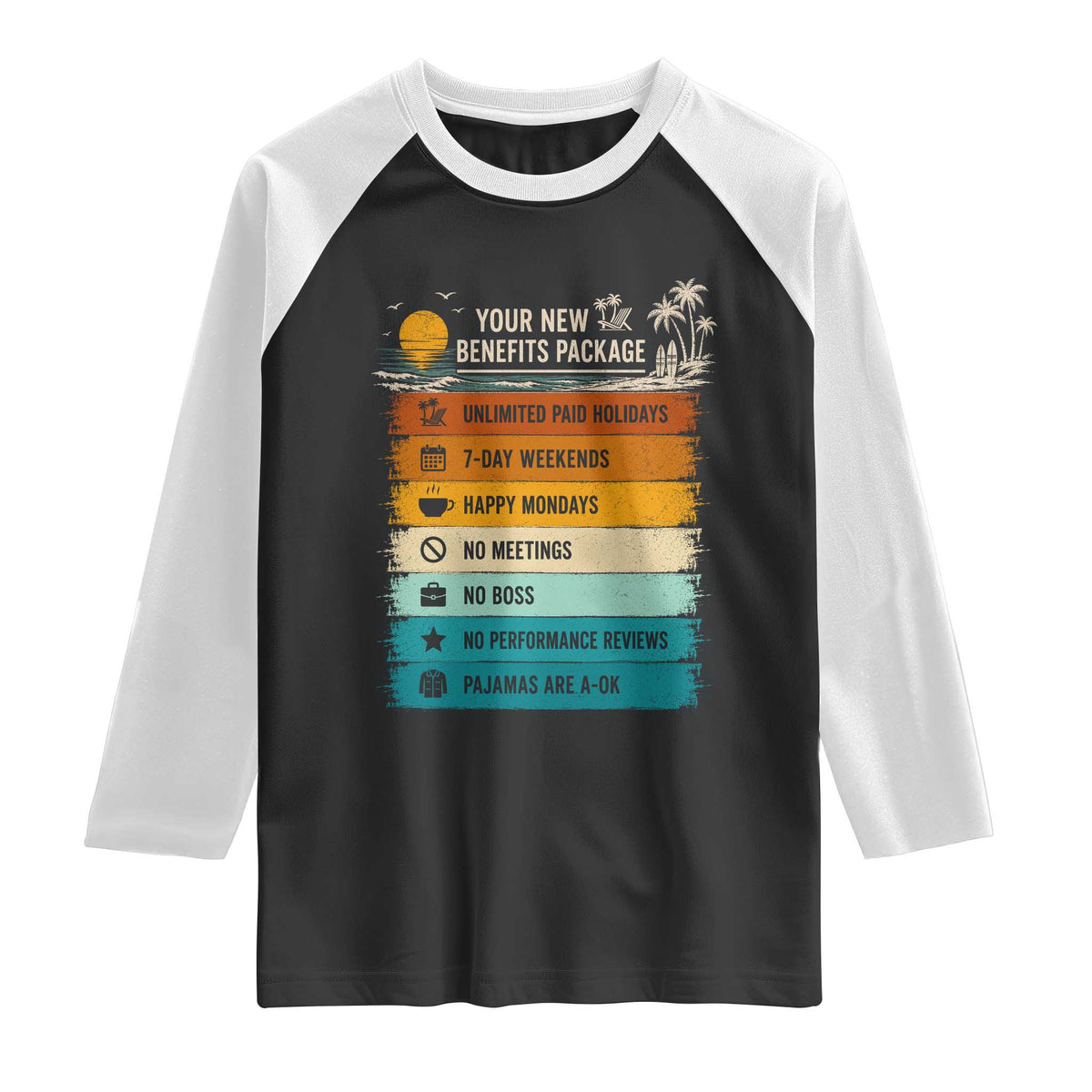 Funny Retirement Gift Raglan Shirt New Benefits Package Retro Retired 2026