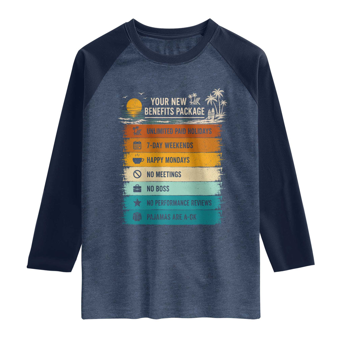 Funny Retirement Gift Raglan Shirt New Benefits Package Retro Retired 2026
