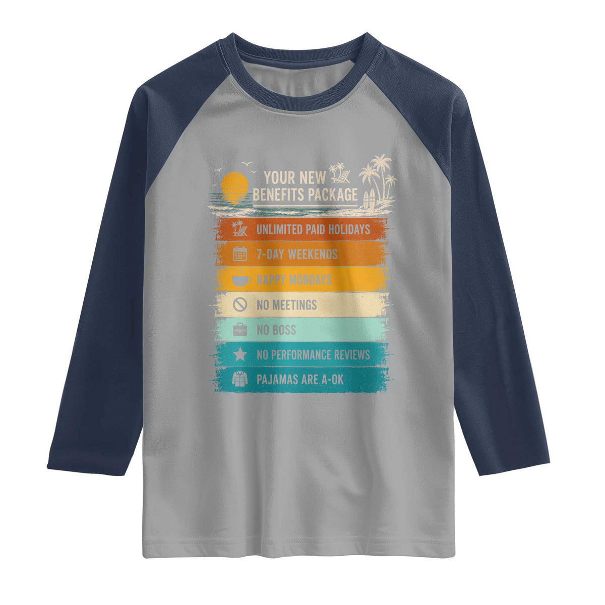 Funny Retirement Gift Raglan Shirt New Benefits Package Retro Retired 2026