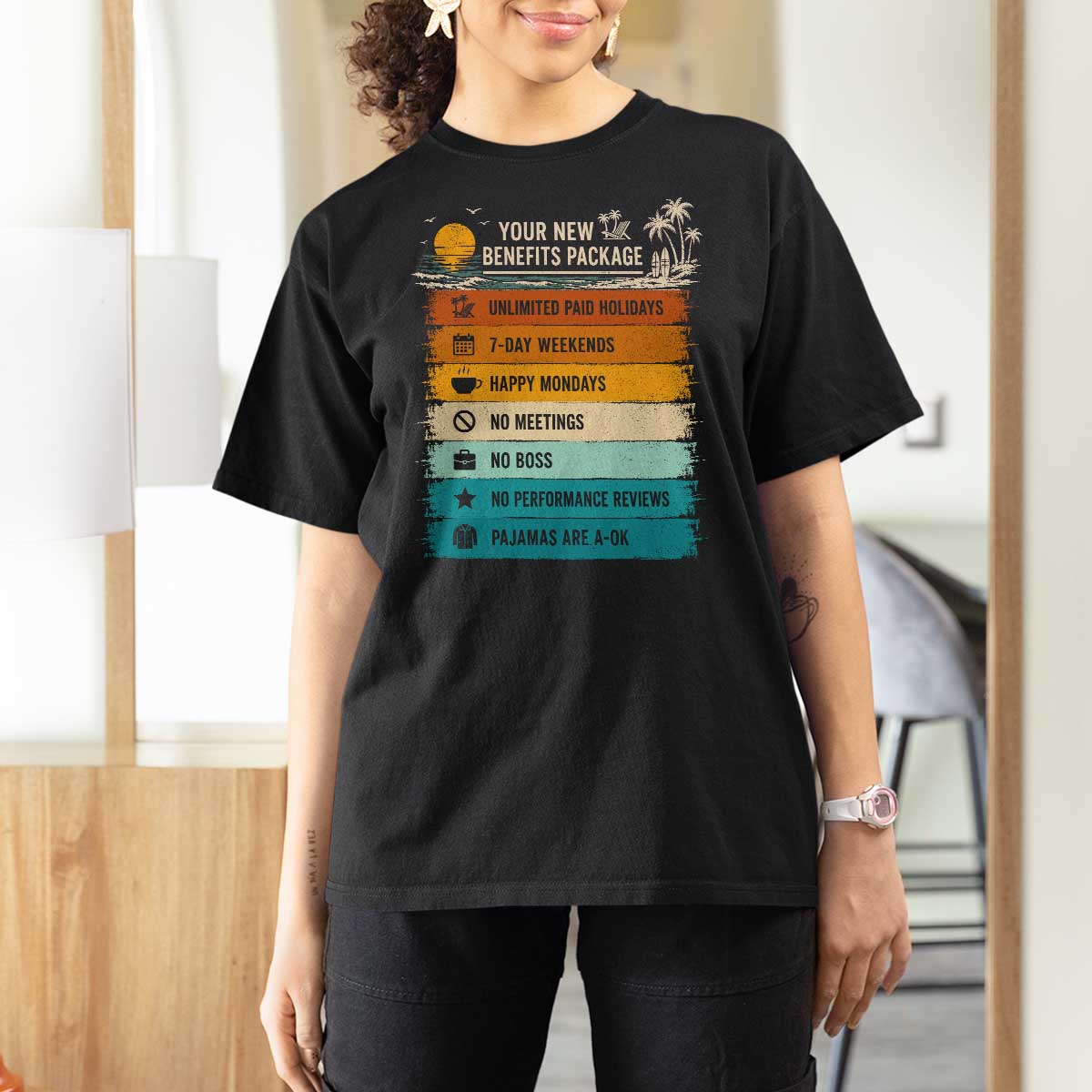 Funny Retirement Gift T Shirt For Women New Benefits Package Retro Retired 2026