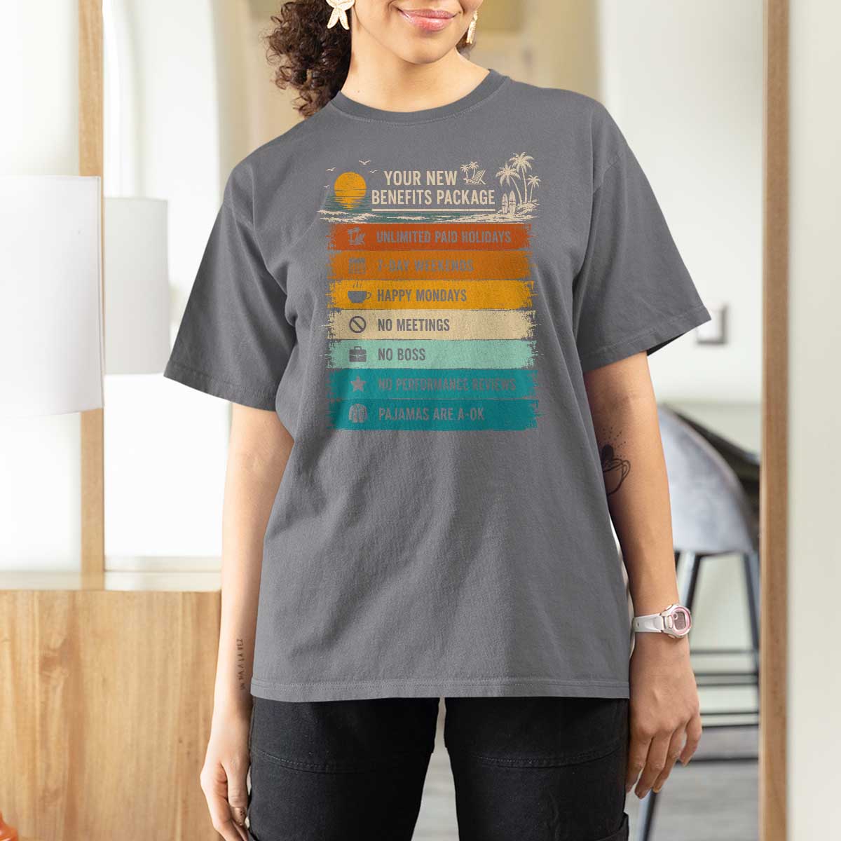 Funny Retirement Gift T Shirt For Women New Benefits Package Retro Retired 2026