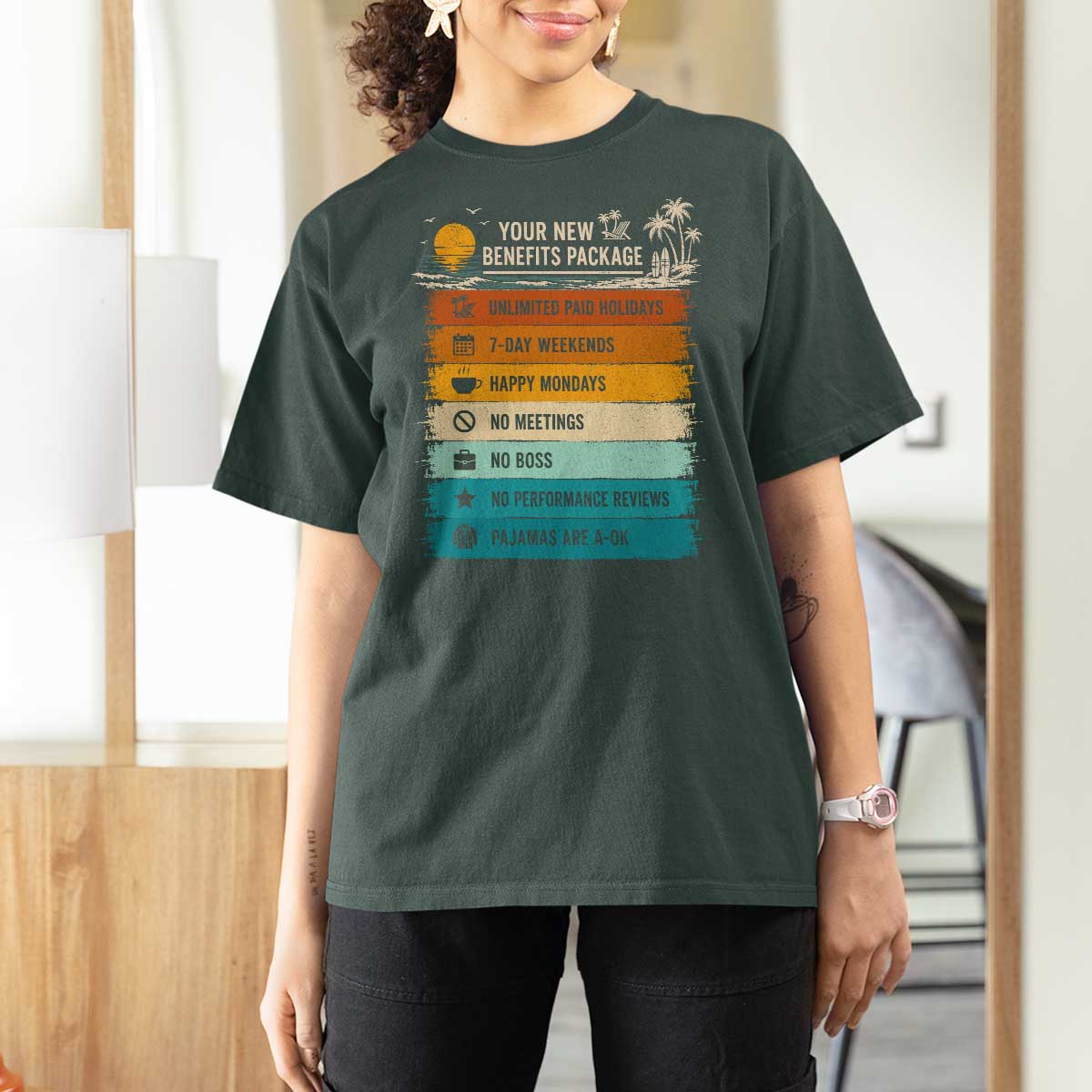 Funny Retirement Gift T Shirt For Women New Benefits Package Retro Retired 2026