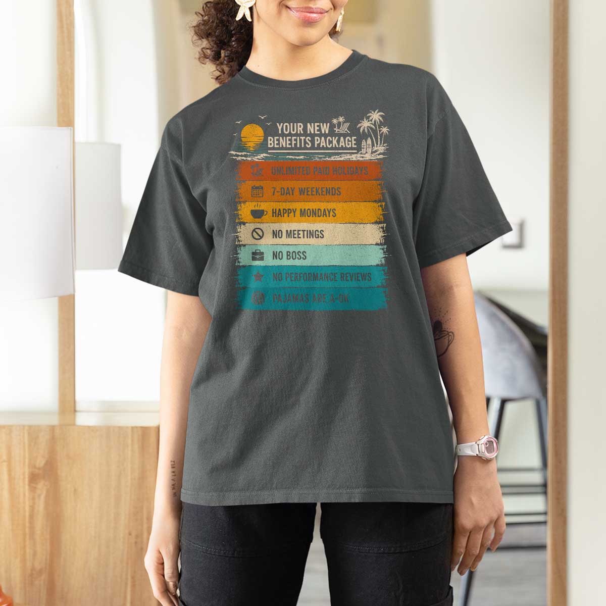 Funny Retirement Gift T Shirt For Women New Benefits Package Retro Retired 2026