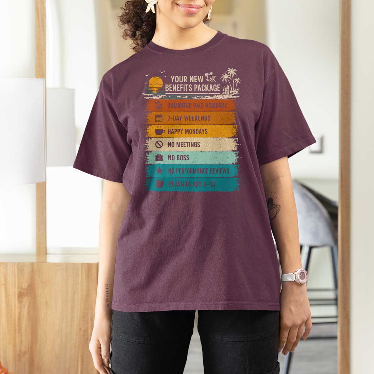 Funny Retirement Gift T Shirt For Women New Benefits Package Retro Retired 2026