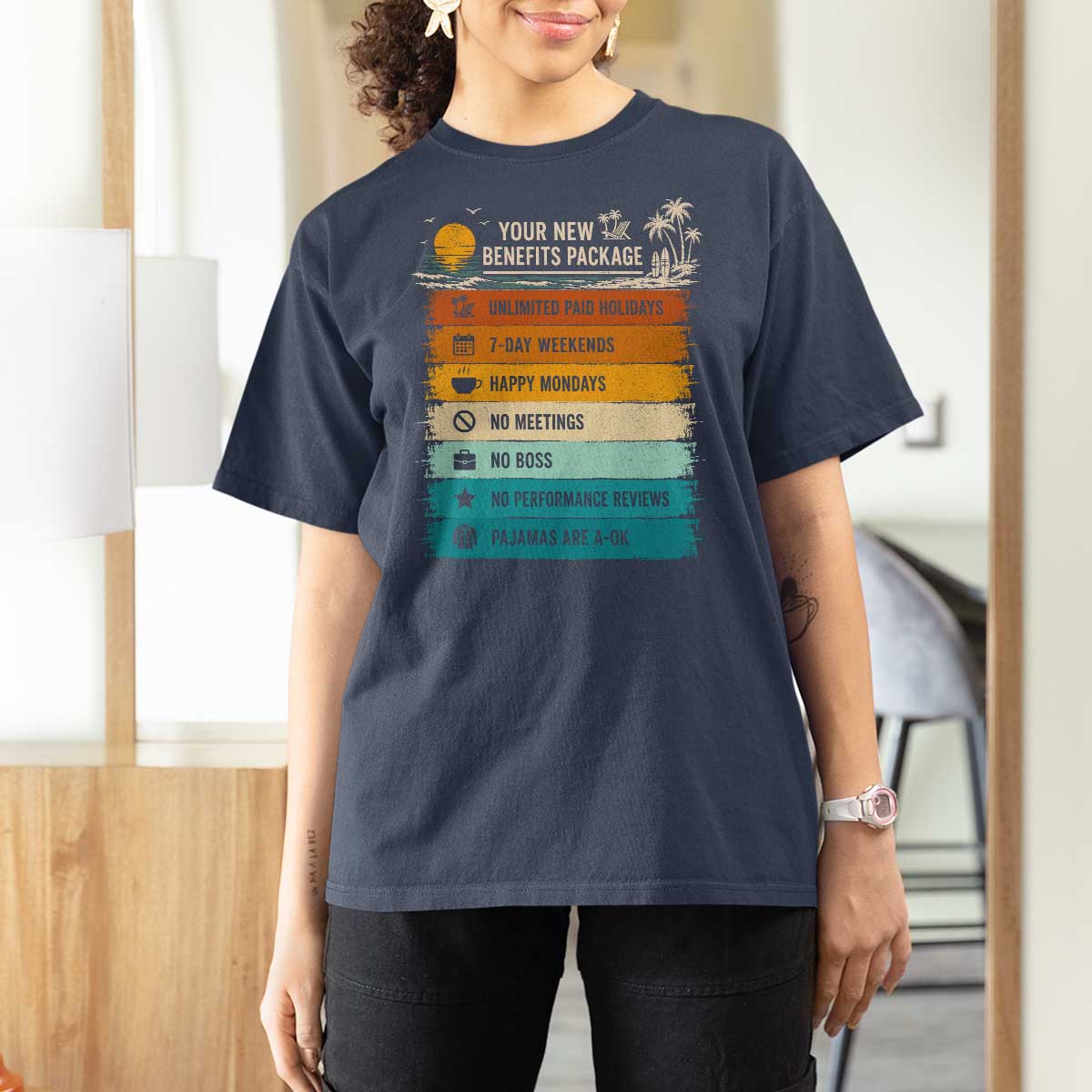 Funny Retirement Gift T Shirt For Women New Benefits Package Retro Retired 2026