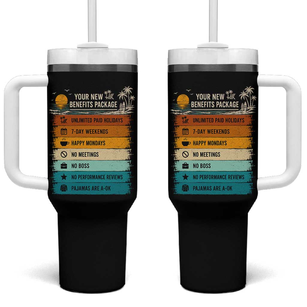 Funny Retirement Gift Tumbler With Handle New Benefits Package Retro Retired 2026