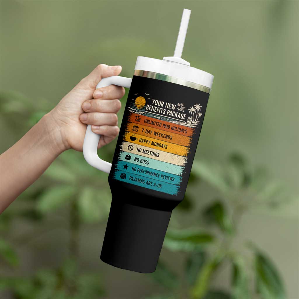 Funny Retirement Gift Tumbler With Handle New Benefits Package Retro Retired 2026