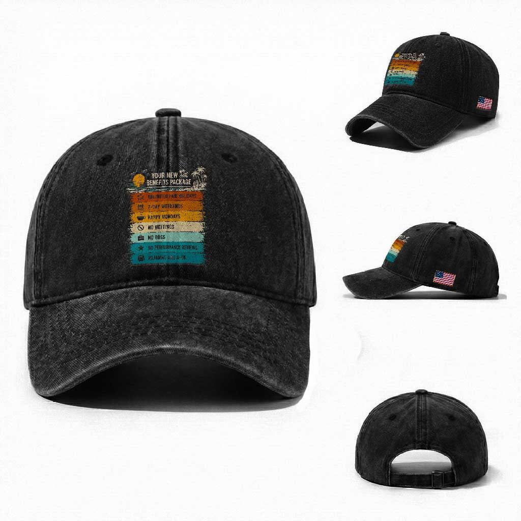Funny Retirement Gift Washed Cotton Baseball Cap New Benefits Package Retro Retired 2026