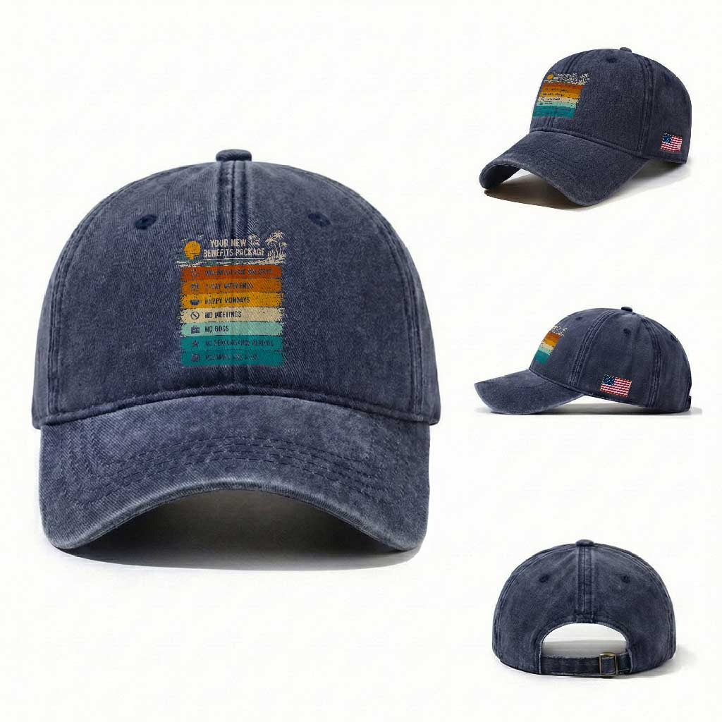 Funny Retirement Gift Washed Cotton Baseball Cap New Benefits Package Retro Retired 2026