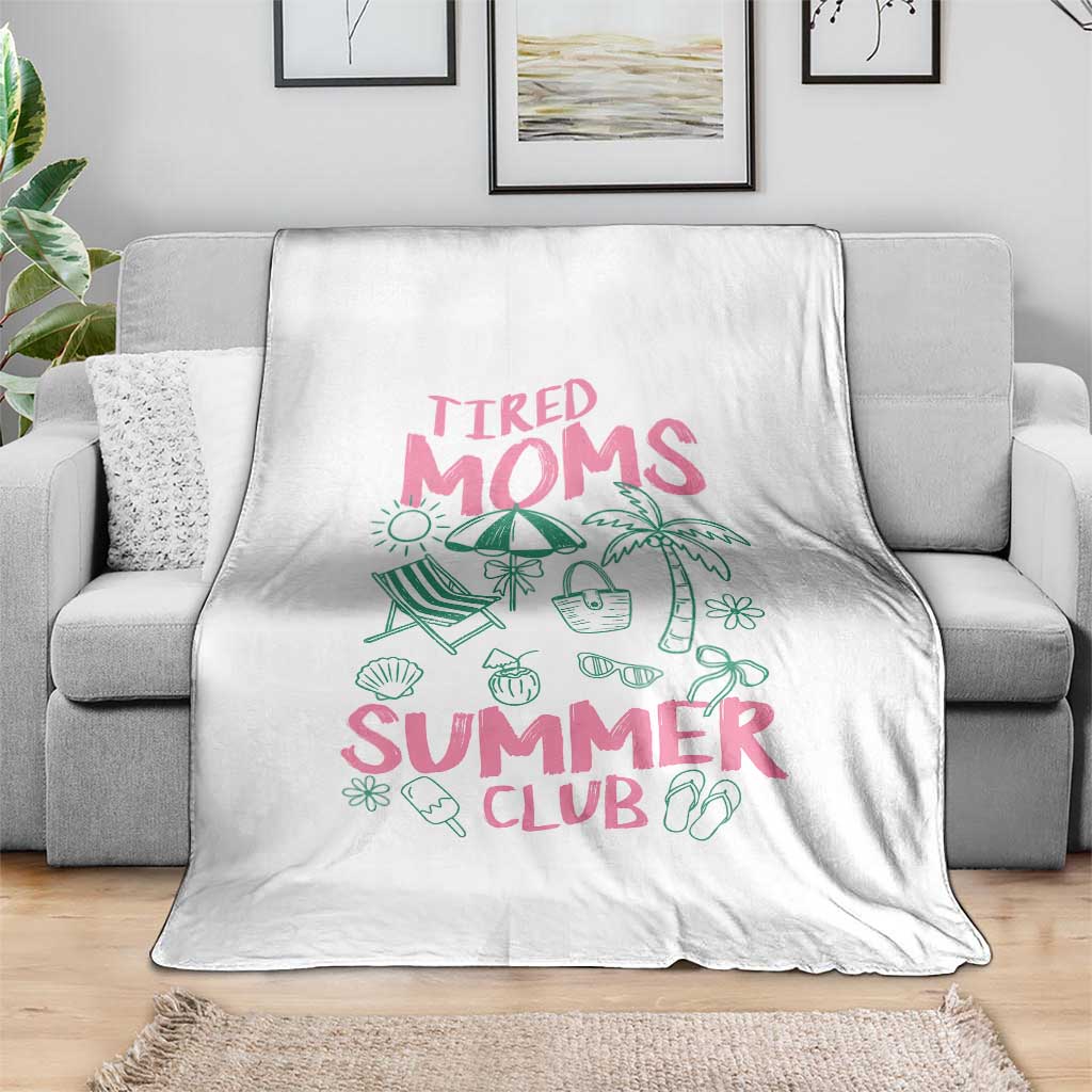 Retro Tired Moms Summer Club Throw Blanket Funny Mama Beach Vacation Gift