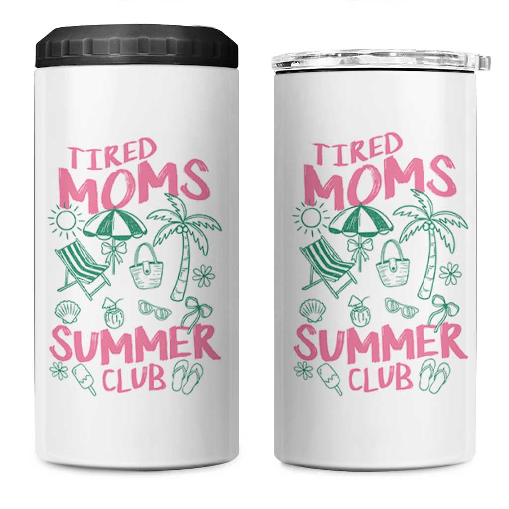 Retro Tired Moms Summer Club 4 in 1 Can Cooler Tumbler Funny Mama Beach Vacation Gift
