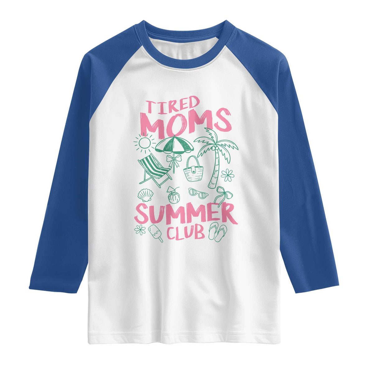 Retro Tired Moms Summer Club Raglan Shirt Funny Mama Beach Vacation Gift