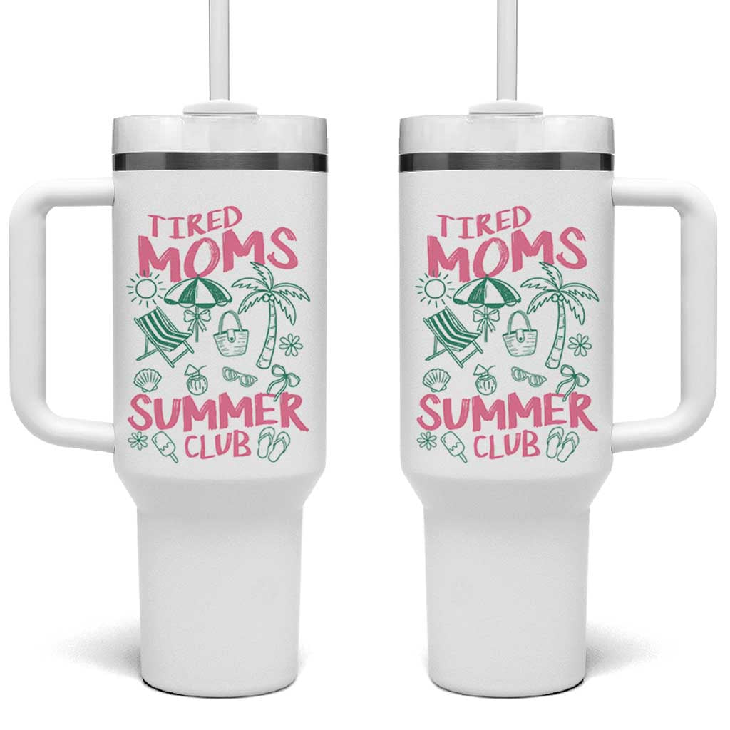Retro Tired Moms Summer Club Tumbler With Handle Funny Mama Beach Vacation Gift