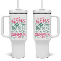 Retro Tired Moms Summer Club Tumbler With Handle Funny Mama Beach Vacation Gift