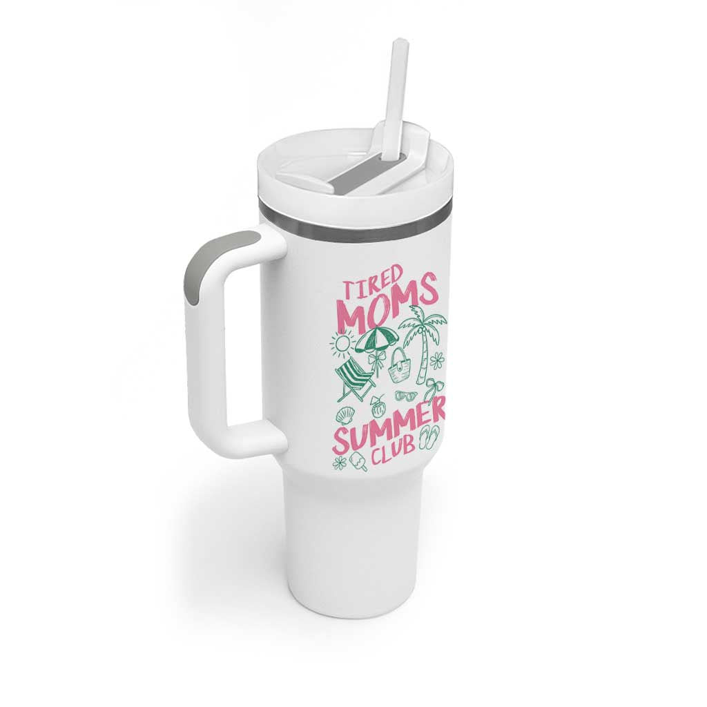 Retro Tired Moms Summer Club Tumbler With Handle Funny Mama Beach Vacation Gift