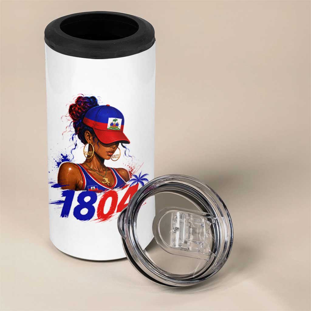 Haitian Revolution 1804 4 in 1 Can Cooler Tumbler Haiti Flag Independence Day Haitian Girl Graphic