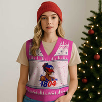 Haitian Revolution 1804 V-Neck Knit Sweater Vest Haiti Flag Independence Day Haitian Girl Graphic