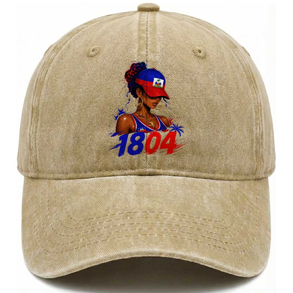 Haitian Revolution 1804 Washed Cotton Baseball Cap Haiti Flag Independence Day Haitian Girl Graphic