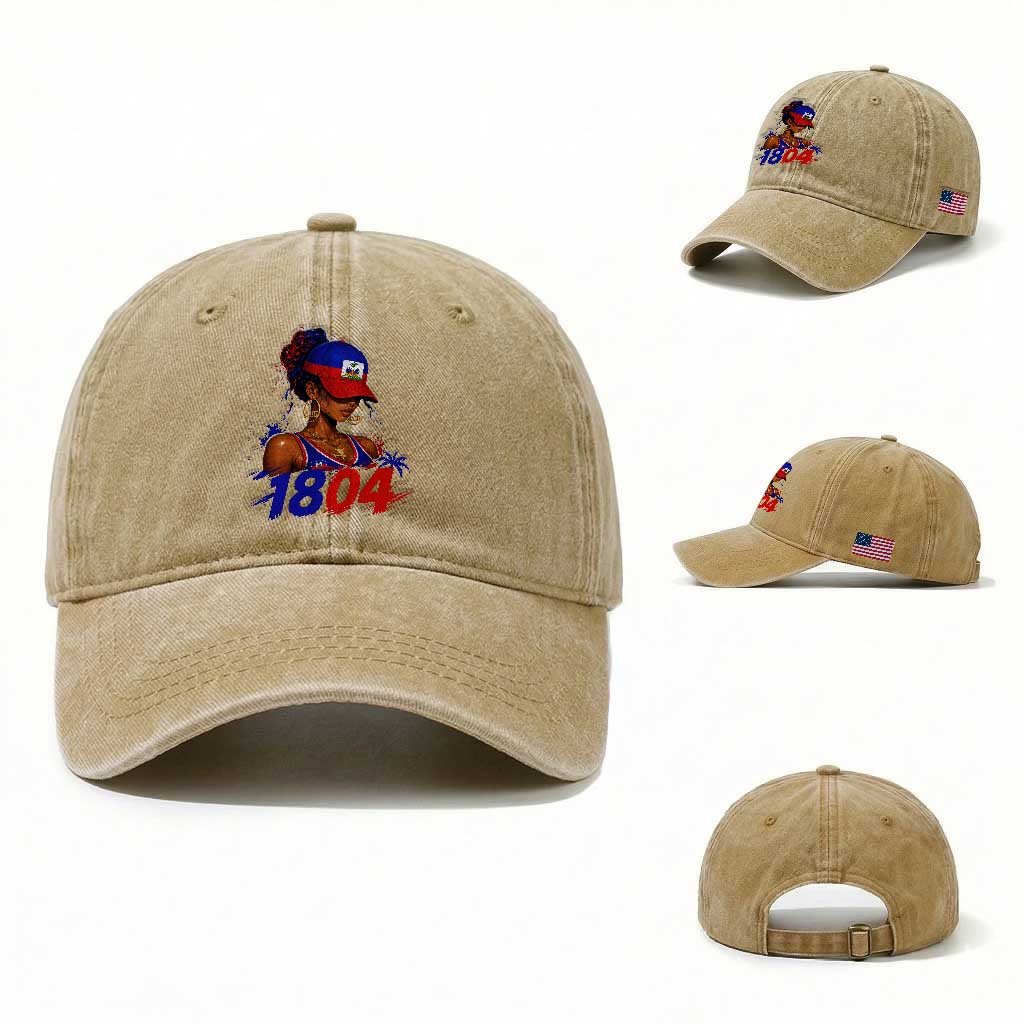 Haitian Revolution 1804 Washed Cotton Baseball Cap Haiti Flag Independence Day Haitian Girl Graphic