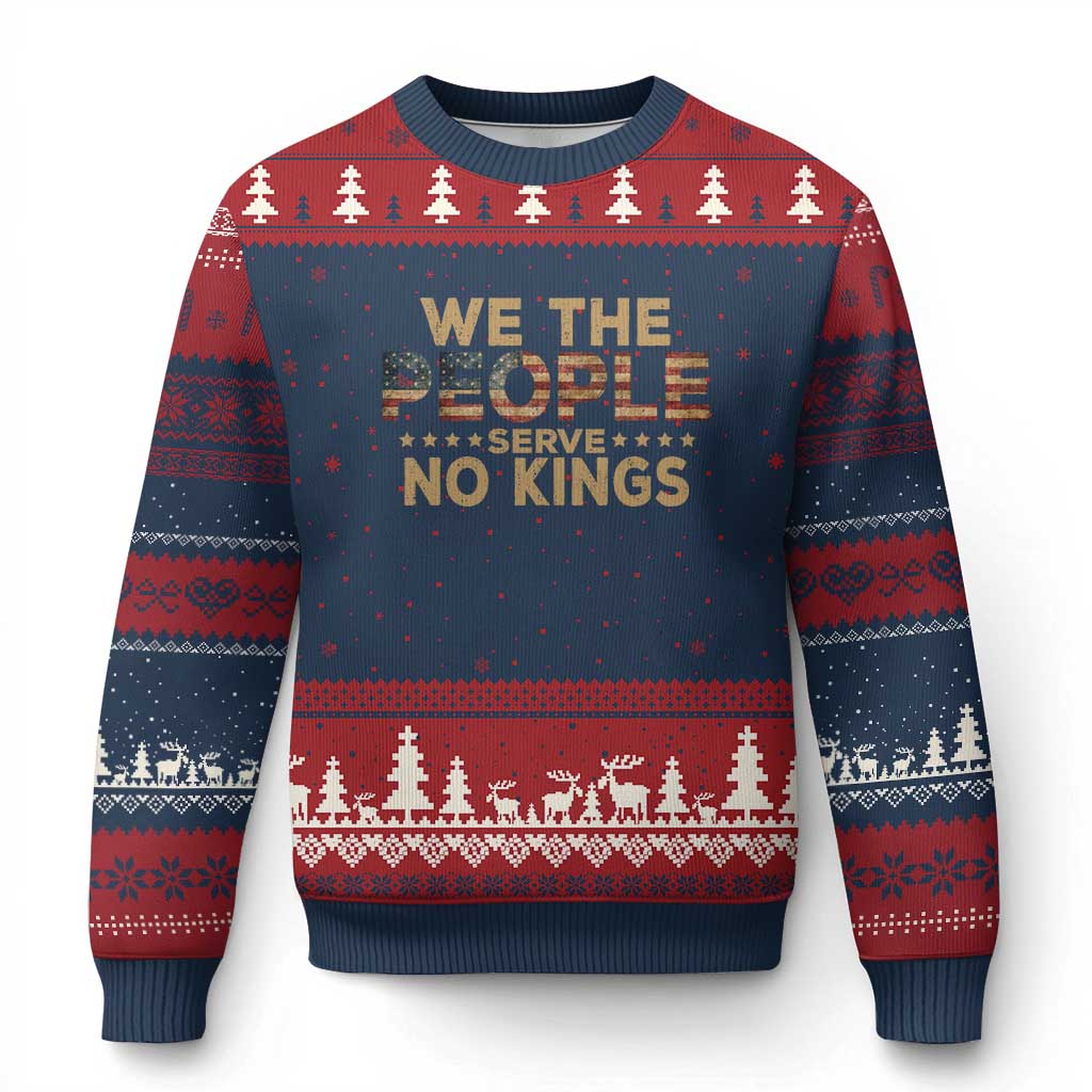 No Kings in USA Ugly Christmas Sweater Vintage Old American Flag We The People - Wonder Print Shop