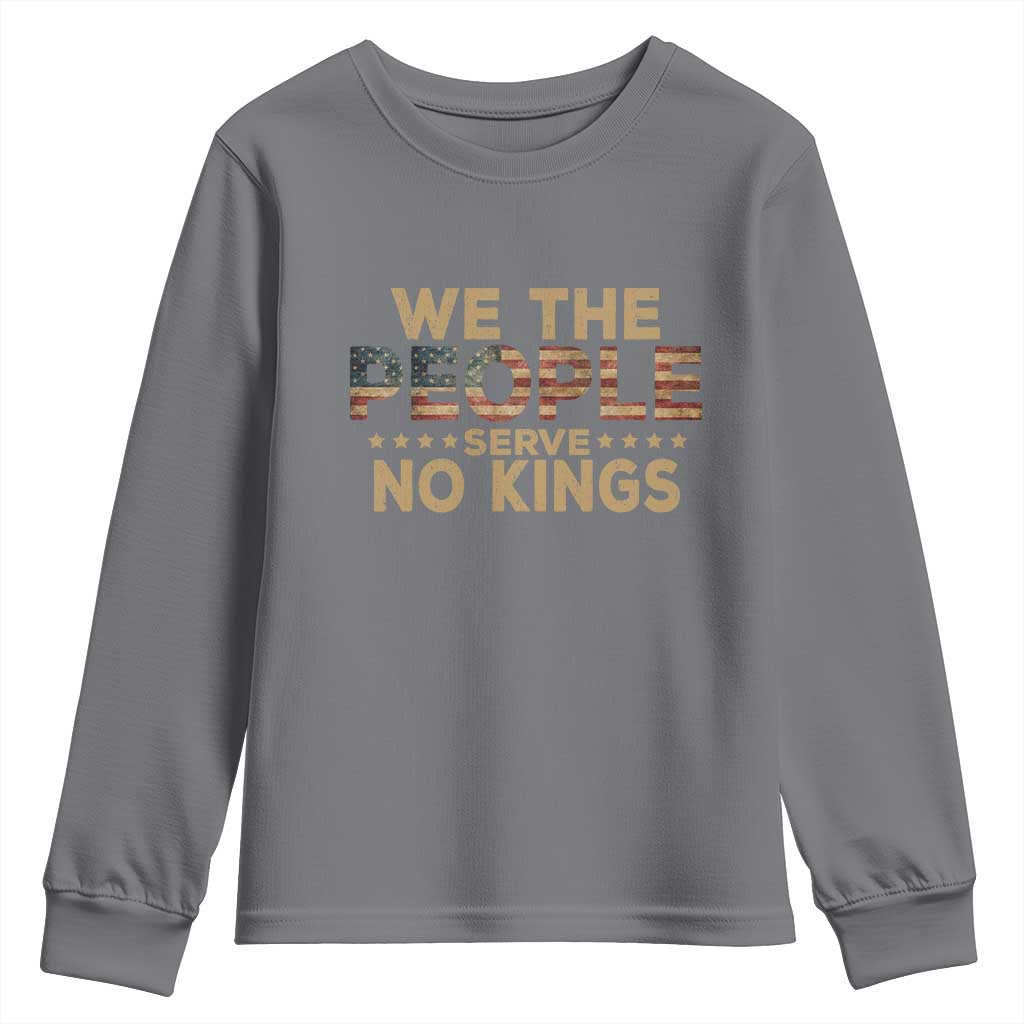 No Kings in USA Youth Sweatshirt Vintage Old American Flag We The People - Wonder Print Shop