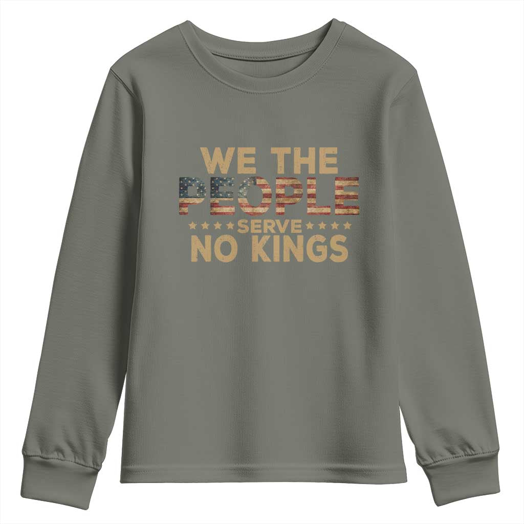 No Kings in USA Youth Sweatshirt Vintage Old American Flag We The People - Wonder Print Shop