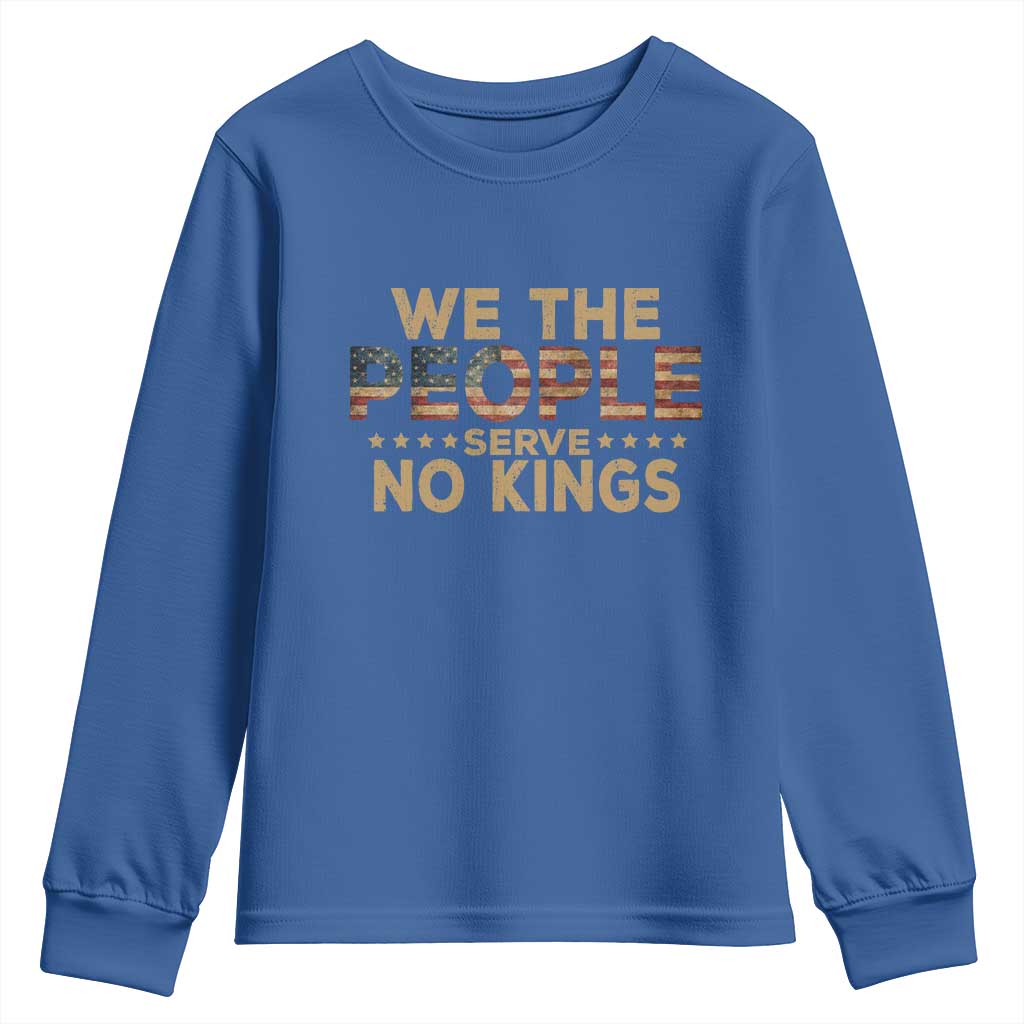 No Kings in USA Youth Sweatshirt Vintage Old American Flag We The People - Wonder Print Shop