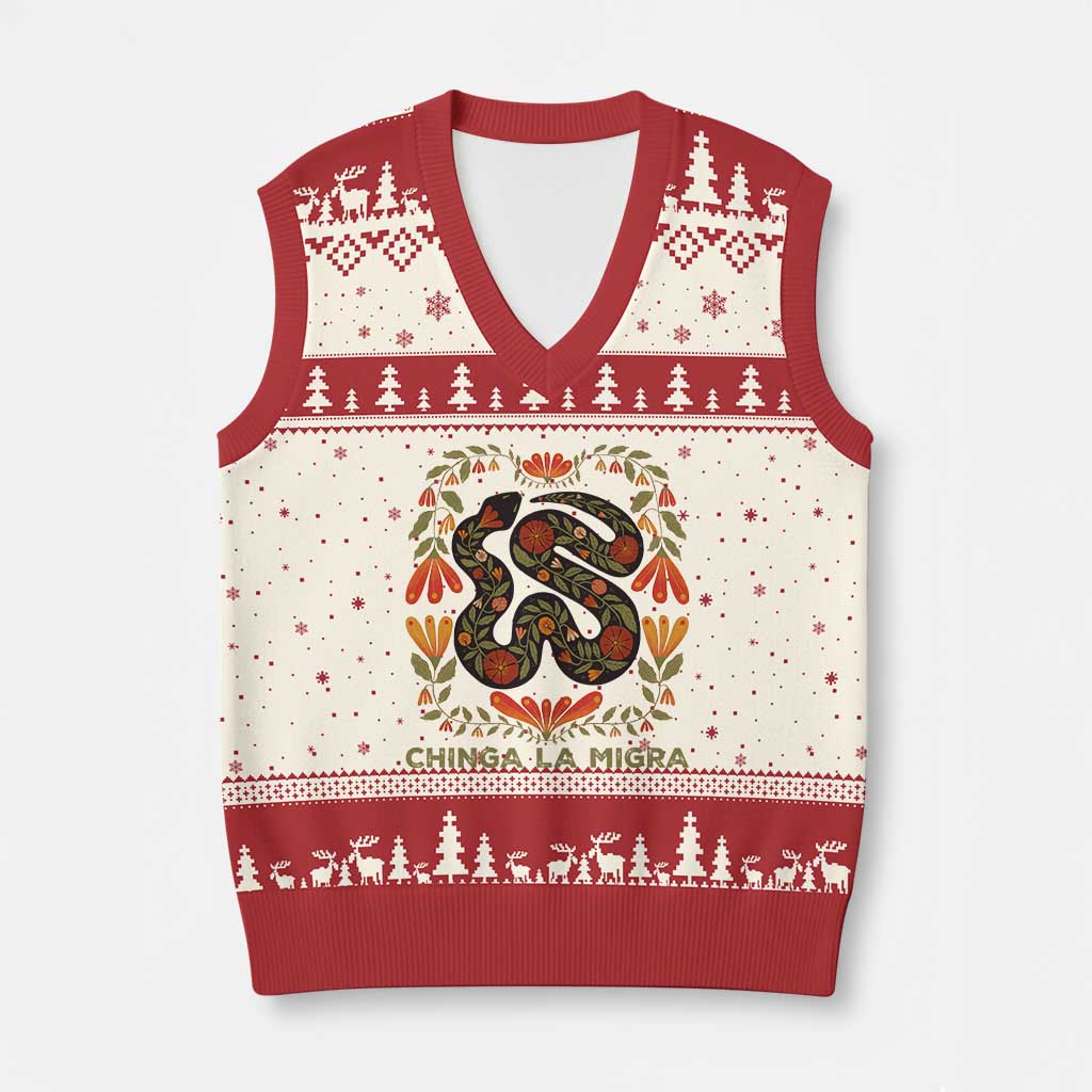 Immigrant Rights V-Neck Knit Sweater Vest Chinga La Migra - Wonder Print Shop