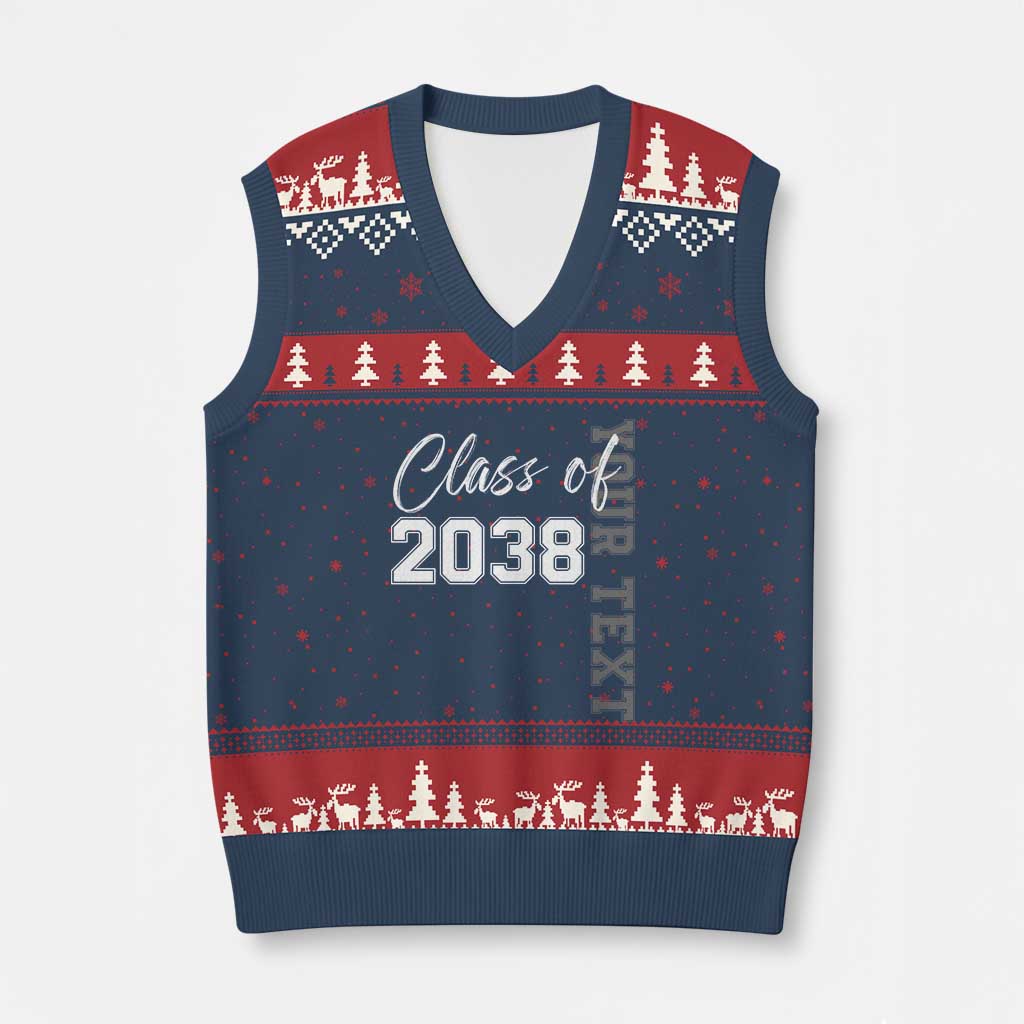 Personalized Class of 2038 V-Neck Knit Sweater Vest Custom Name Grow With Me Count Down Graduating - Wonder Print Shop