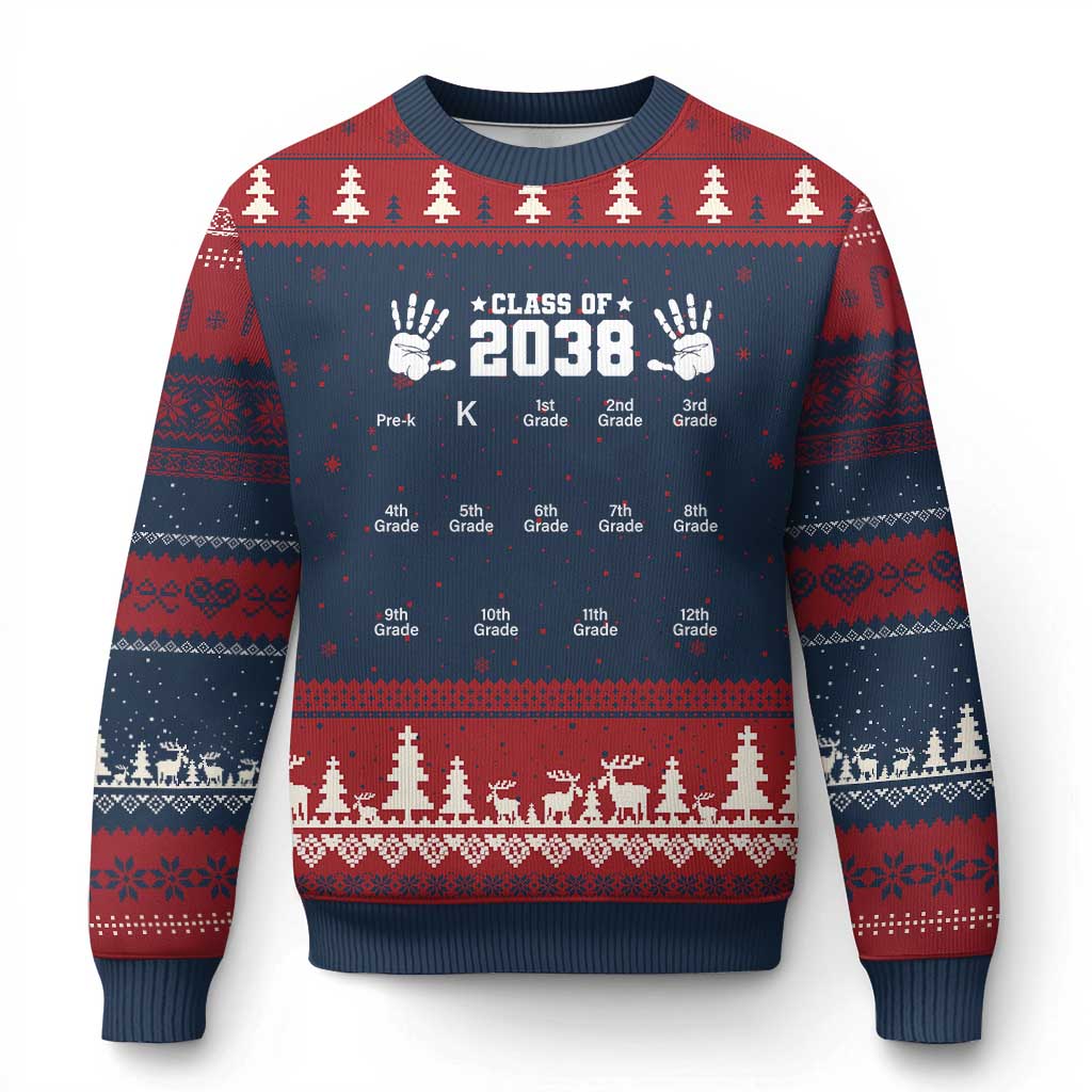 Class of 2038 Grow With Me Ugly Christmas Sweater Handprint Pre-K to 12th Grade Graduation - Wonder Print Shop
