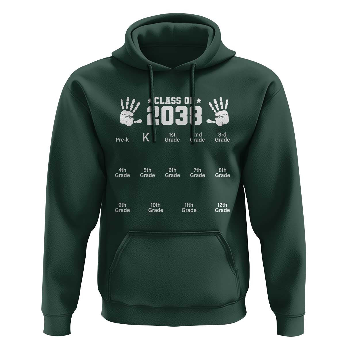 Class of 2038 Grow With Me Hoodie Handprint Pre-K to 12th Grade Graduation - Wonder Print Shop