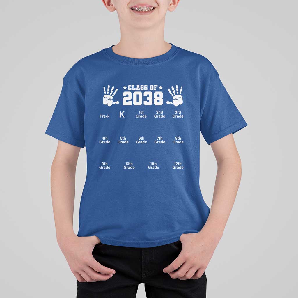 Class of 2038 Grow With Me T Shirt For Kid Handprint Pre-K to 12th Grade Graduation - Wonder Print Shop