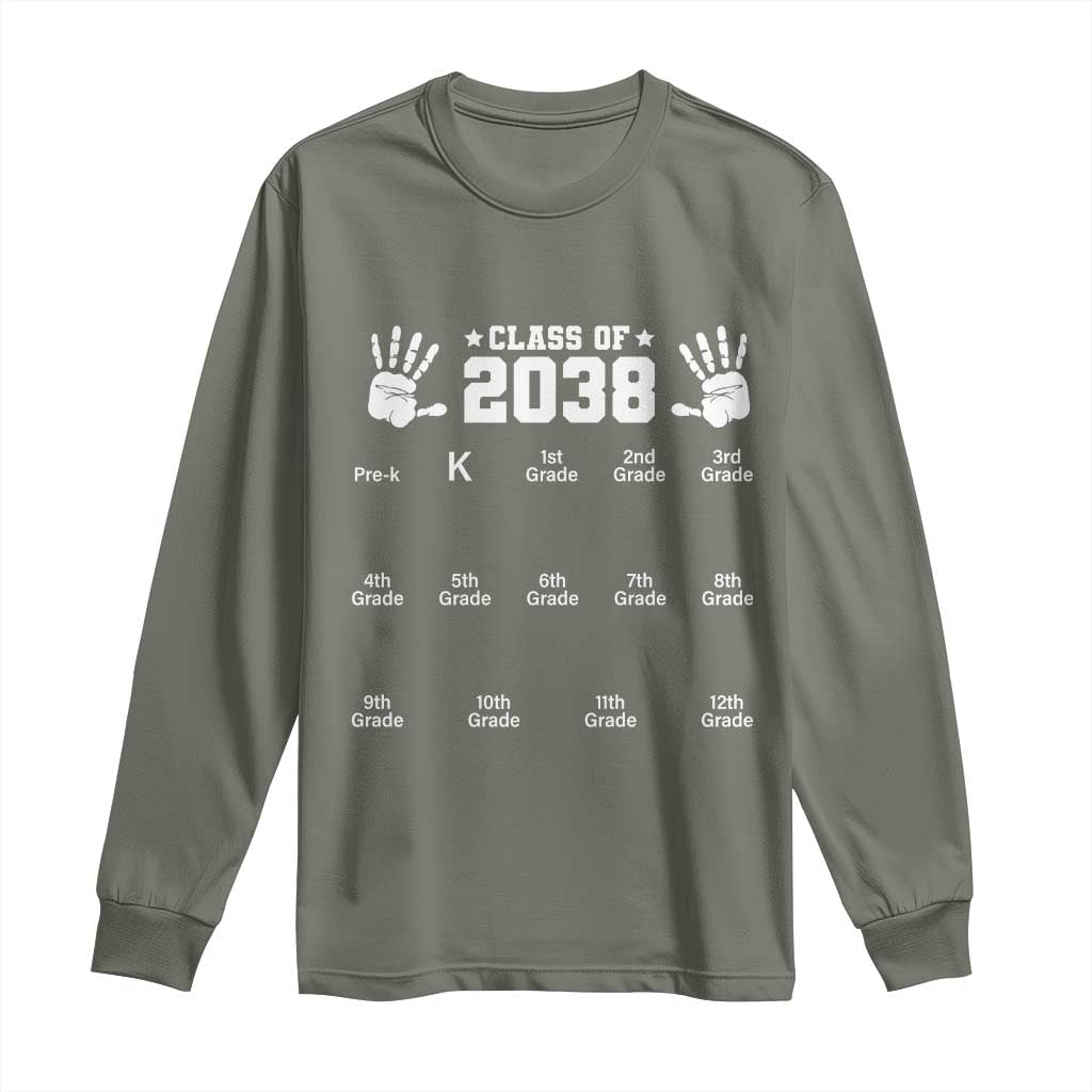 Class of 2038 Grow With Me Long Sleeve Shirt Handprint Pre-K to 12th Grade Graduation - Wonder Print Shop