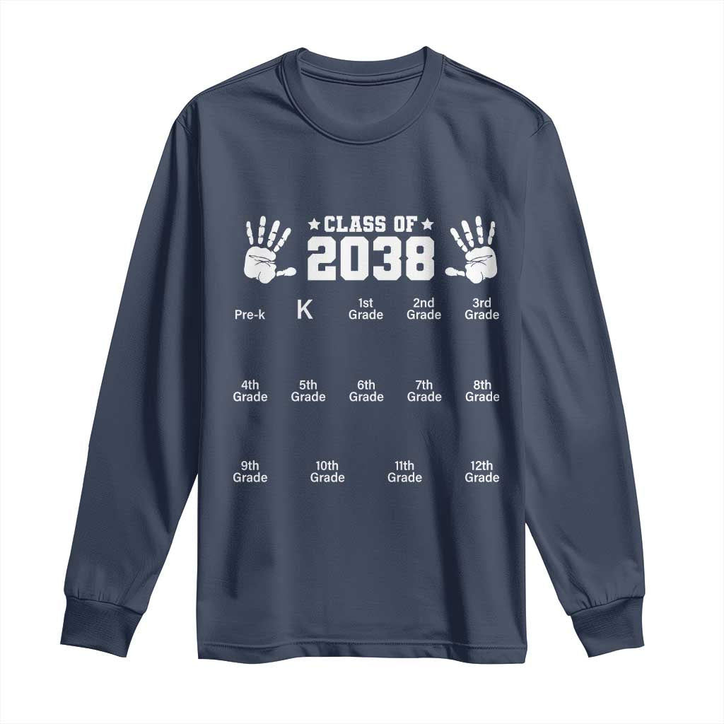 Class of 2038 Grow With Me Long Sleeve Shirt Handprint Pre-K to 12th Grade Graduation - Wonder Print Shop