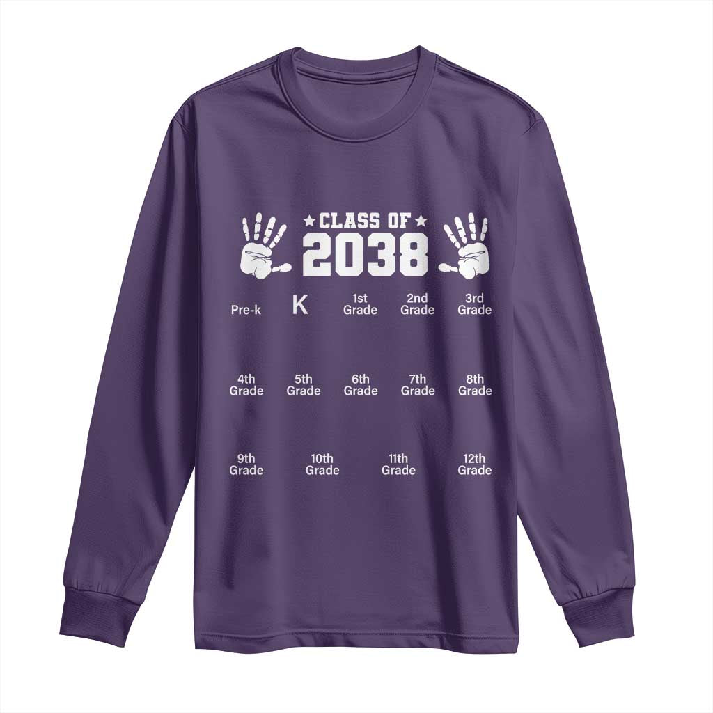Class of 2038 Grow With Me Long Sleeve Shirt Handprint Pre-K to 12th Grade Graduation - Wonder Print Shop
