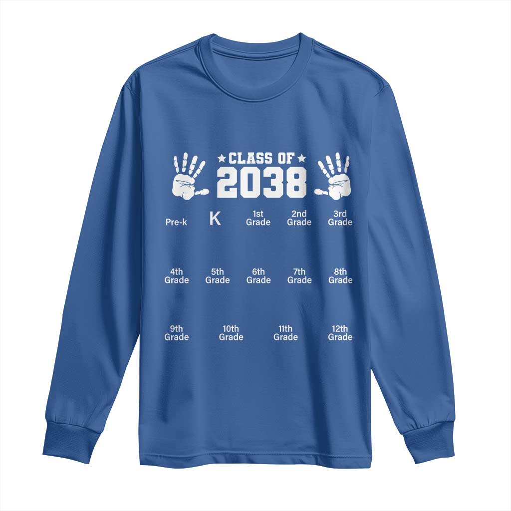 Class of 2038 Grow With Me Long Sleeve Shirt Handprint Pre-K to 12th Grade Graduation - Wonder Print Shop