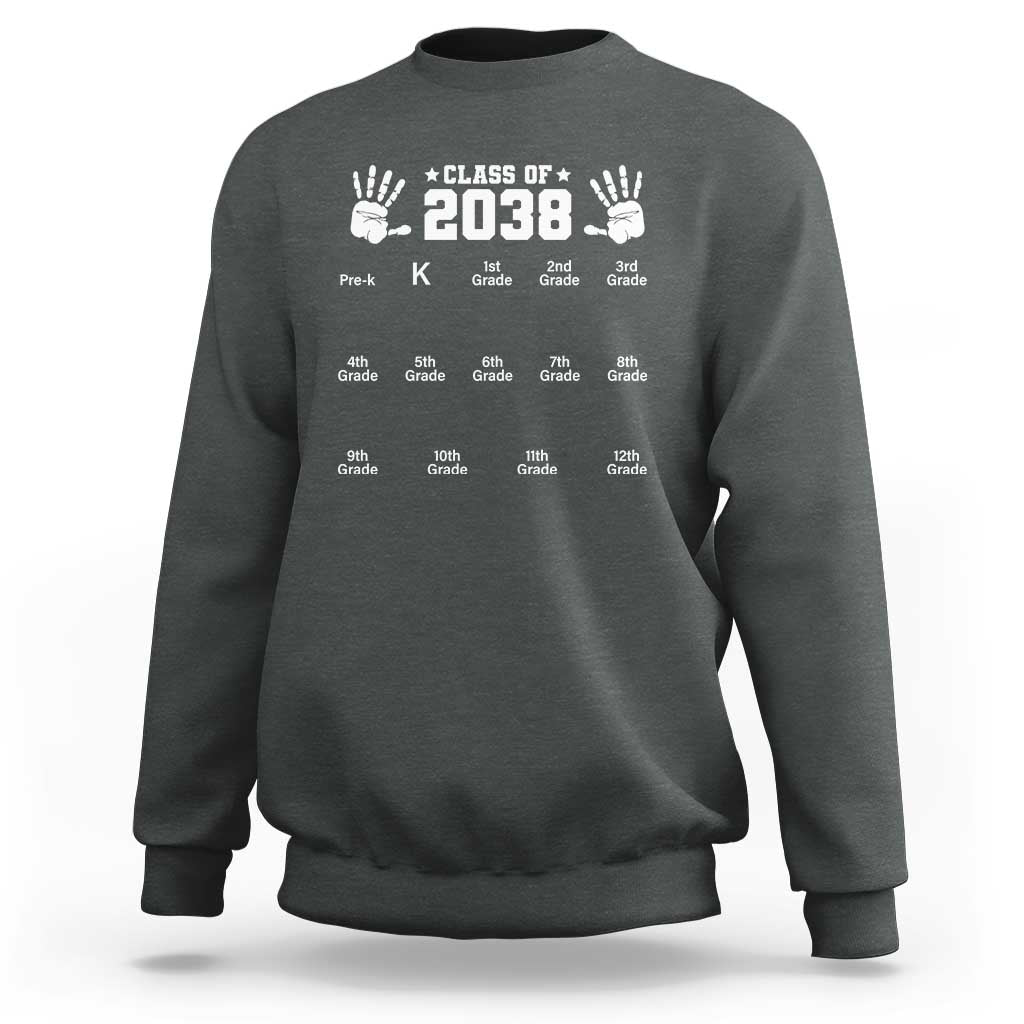 Class of 2038 Grow With Me Sweatshirt Handprint Pre-K to 12th Grade Graduation - Wonder Print Shop
