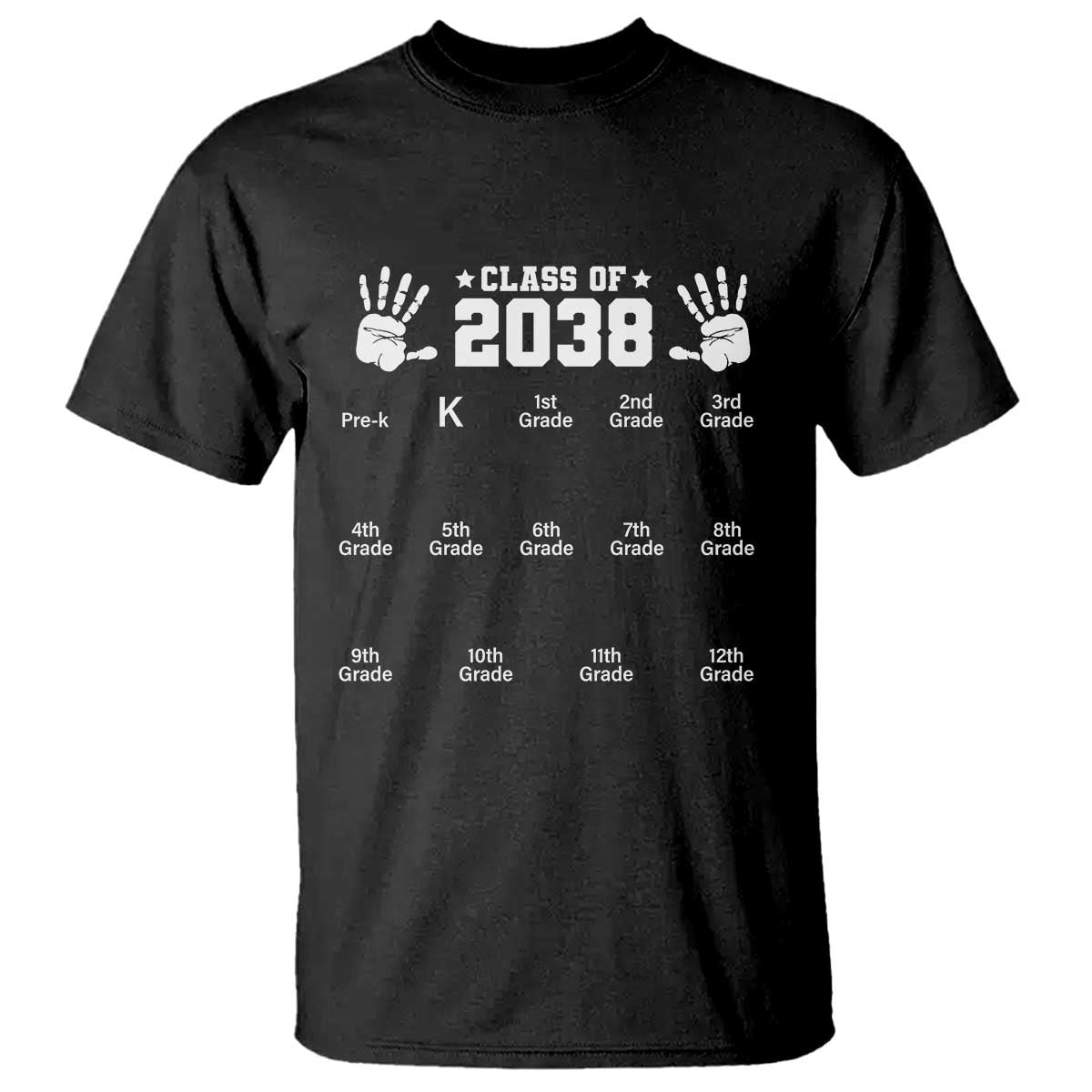 Class of 2038 Grow With Me T Shirt Handprint Pre-K to 12th Grade Graduation - Wonder Print Shop